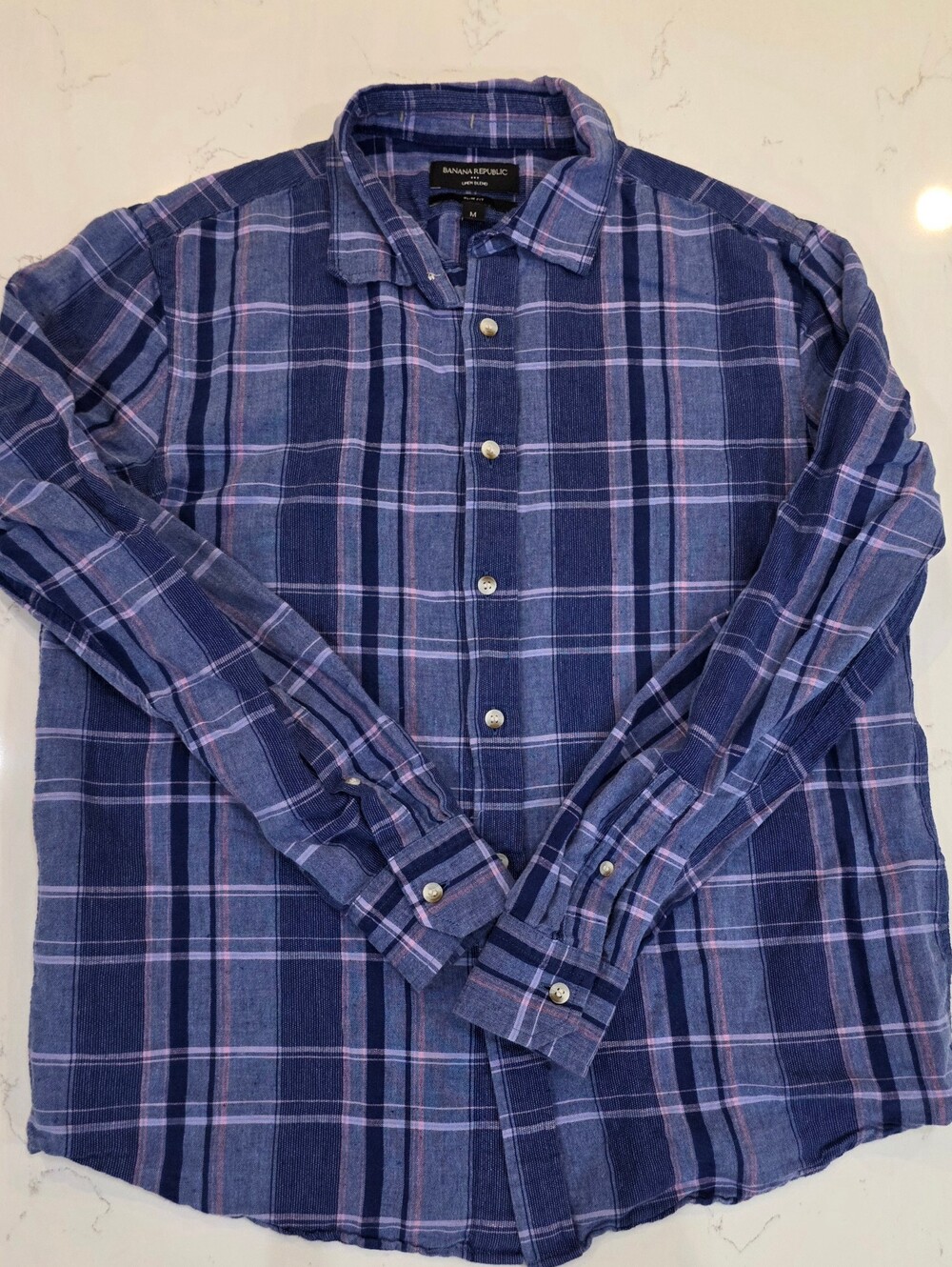 Banana Republic Men's Linen Blend Long-Sleeve Plaid Button-Up Shirt Size M -179